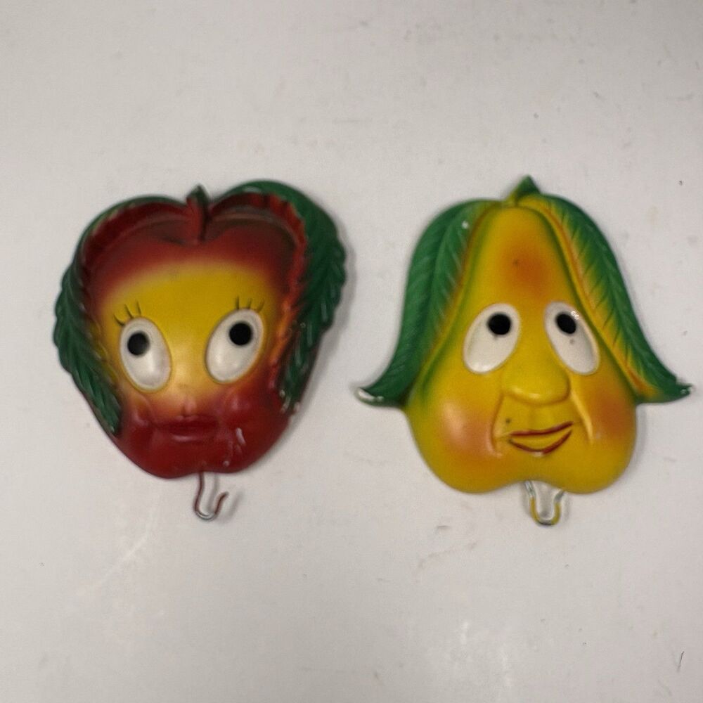 Miller Studio Anthropomorphic Apple Pear Chalkware Wall Decor with Hooks 1970